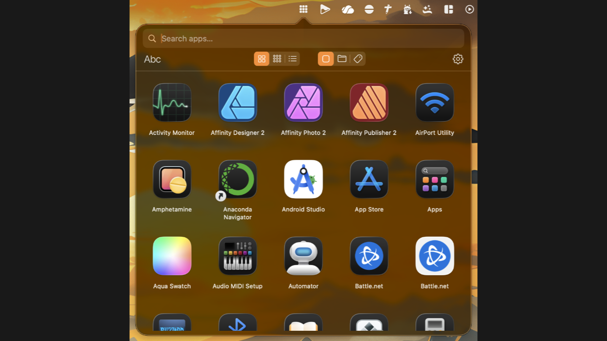 Icon view — Shows apps as icons with or without labels.