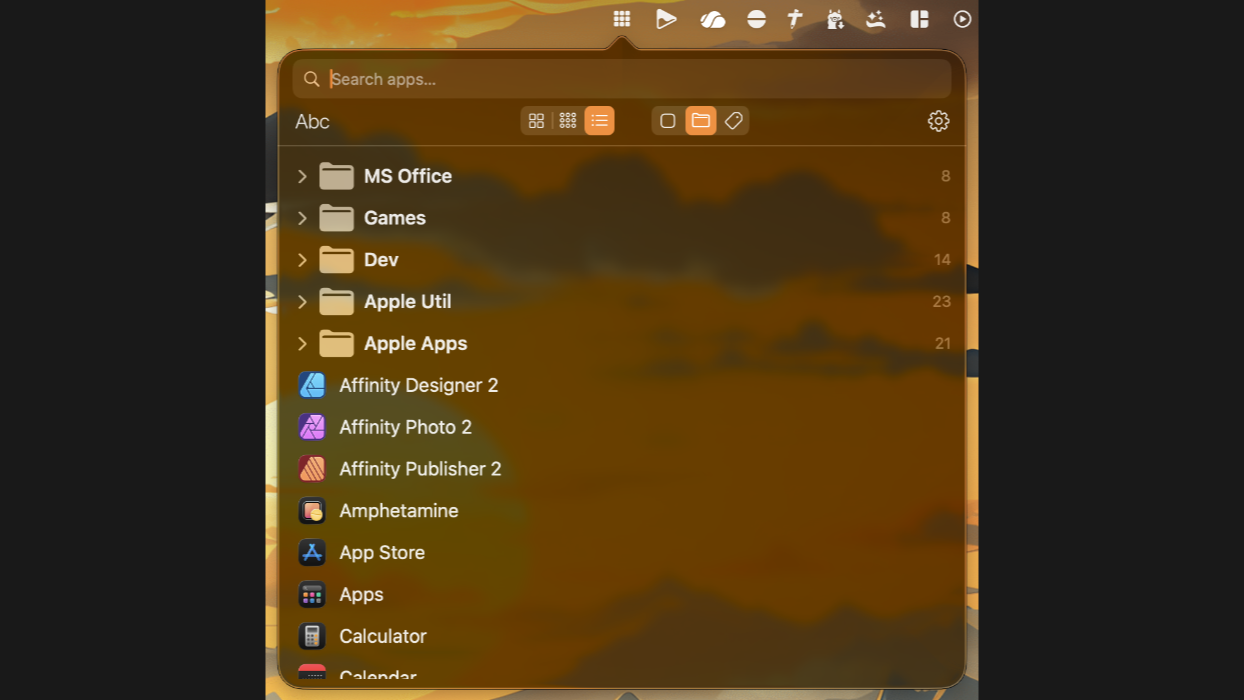 List view — Shows apps in a list.