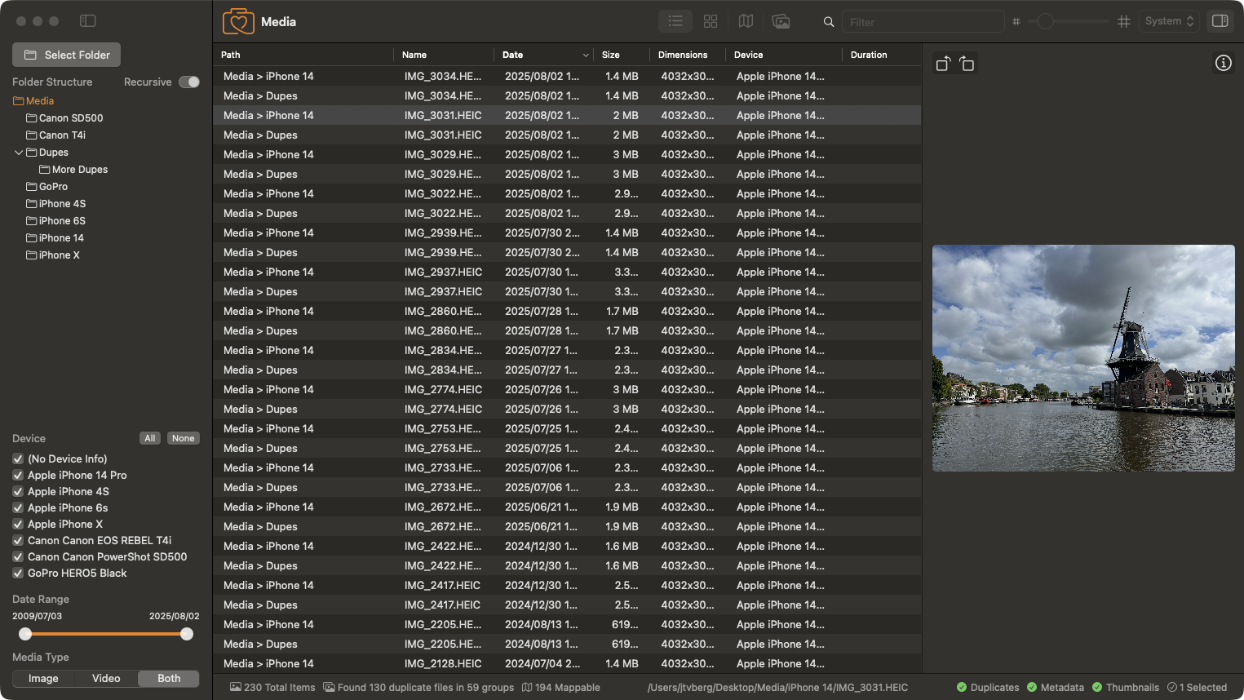 List view — View and sort by extended metadata.
