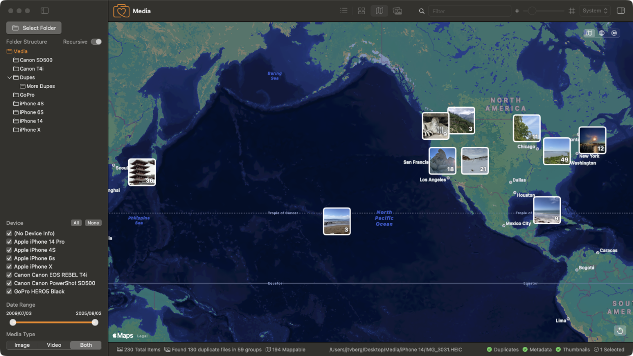 Map view — See your photos clustered on a map.