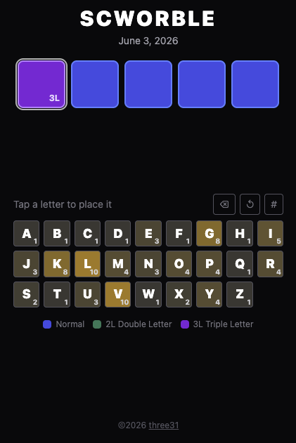 New game — Start a today's puzzle (tiles sorted alphabetically).