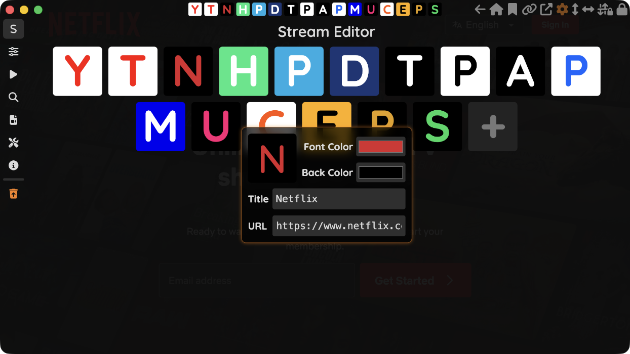 Settings — Stream quick access menu configuration